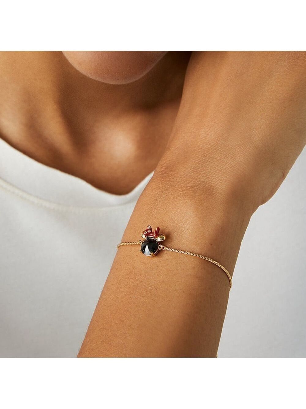 Kate Spade + Disney Minnie Mouse Gold Black Red Bolo Bracelet One Size